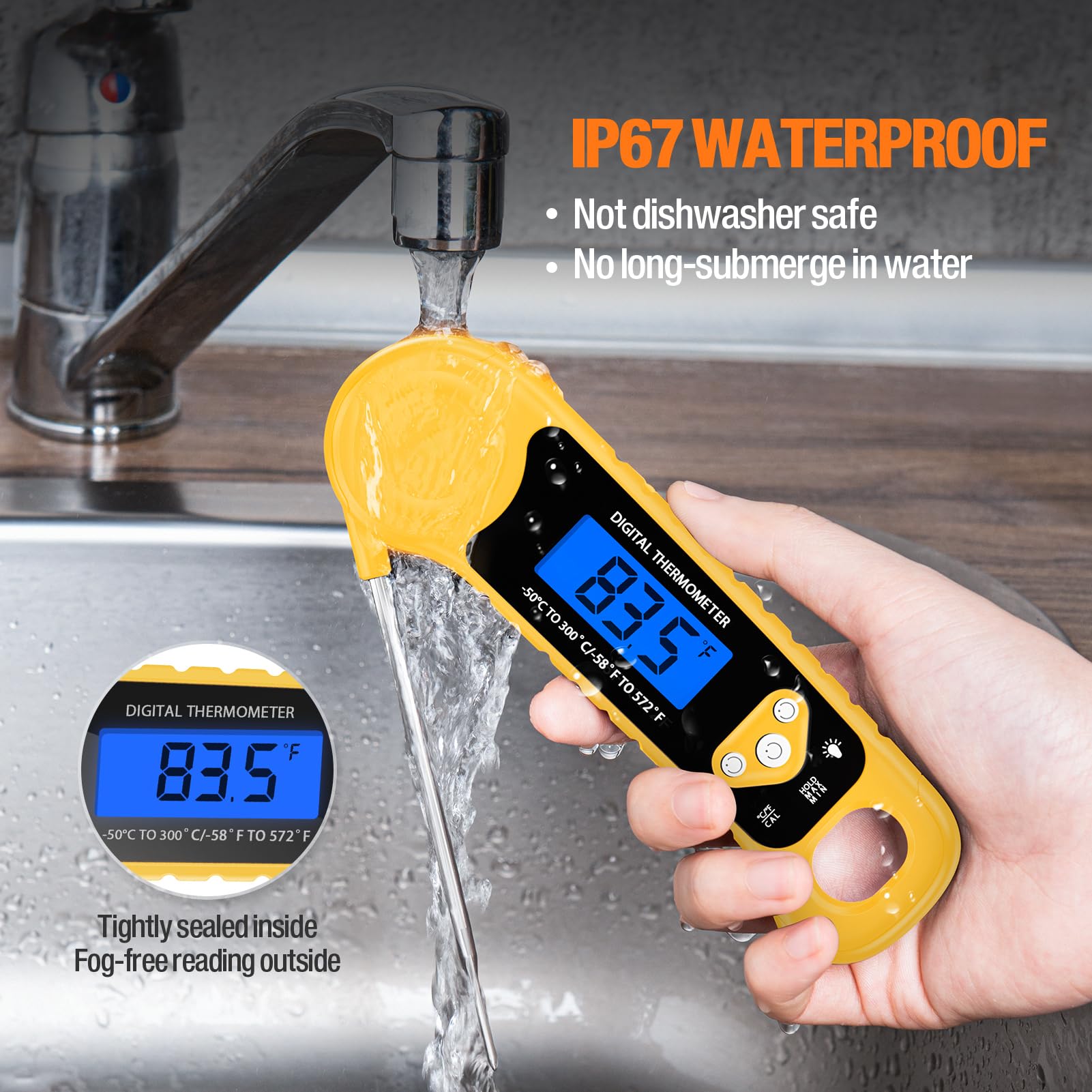 Ammzo Meat Thermometer Digital, Instant Read Food Thermometer Waterproof With Backlight For Cooking, Deep Fry, Bbq, Grill, Smoke